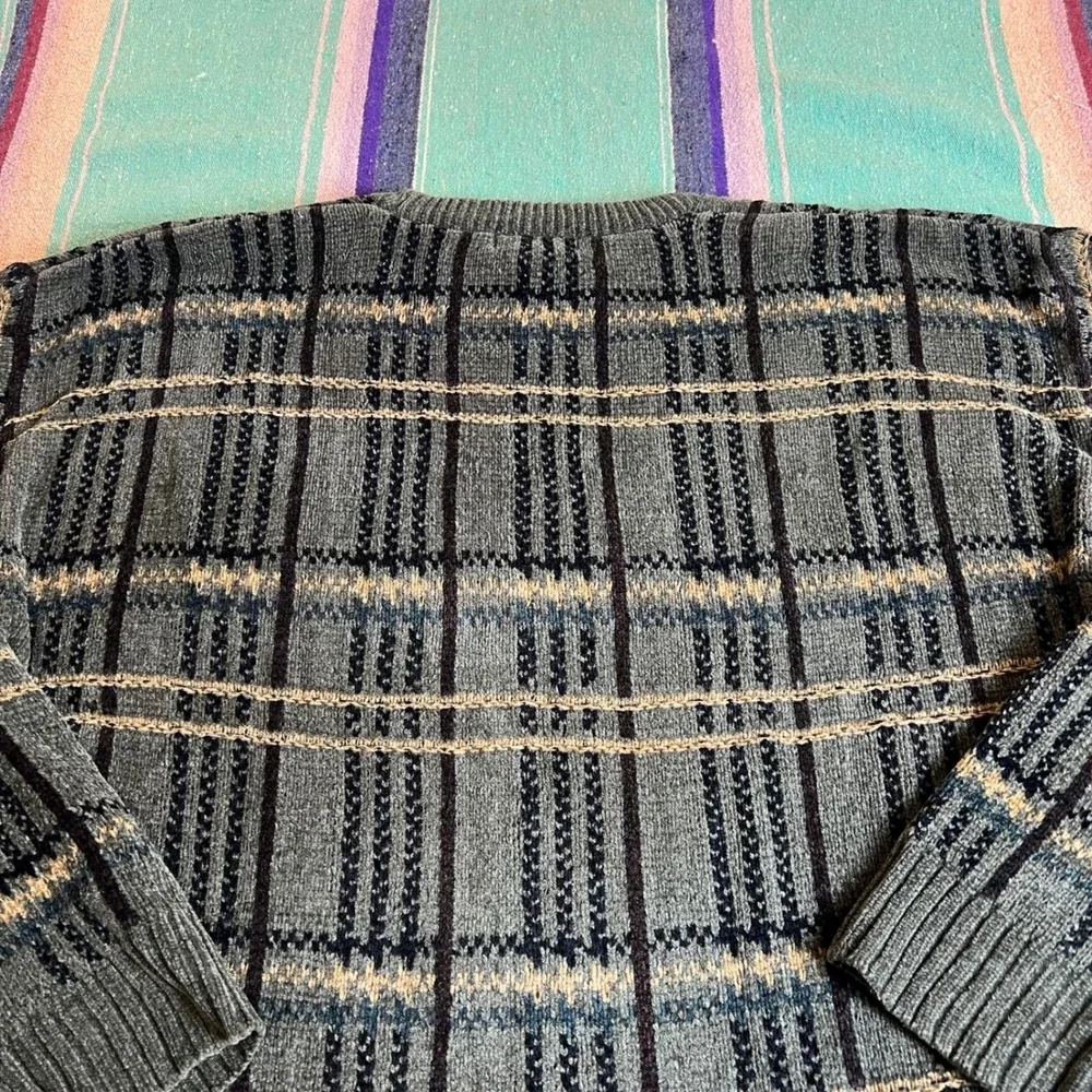 Dockers Plaid Sweater Mens Large Green Crewneck Long Sleeve Knit Acrylic Blend
